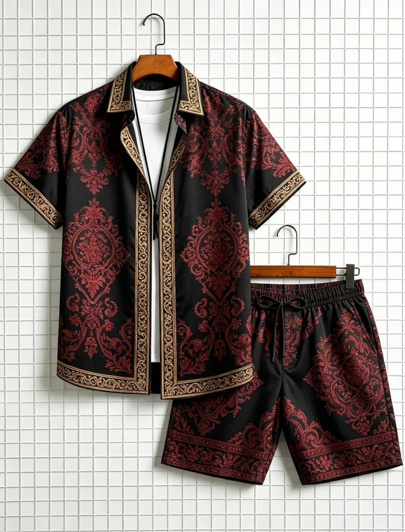 Ethnic Style - طقم قميص رجالي بأكمام قصيرة وشورت
