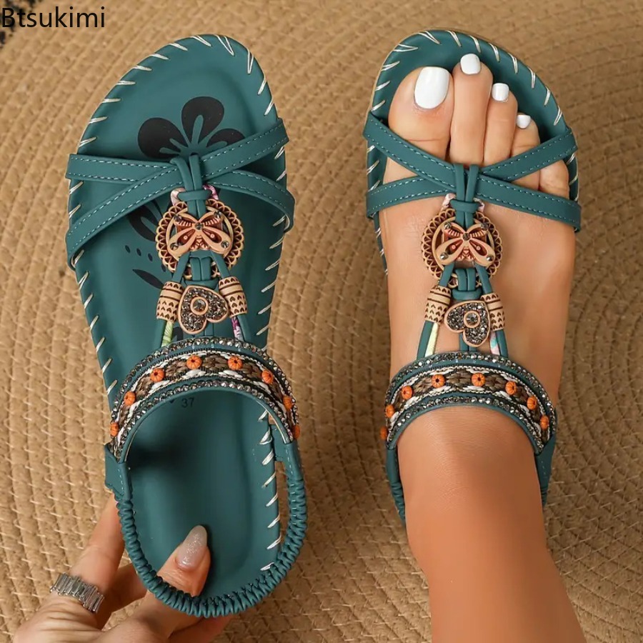 The Ethnic Fashion - صنادل نسائية بوهيمية للشاطئ والمناسبات الخارجية،