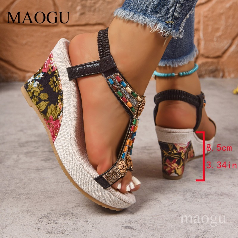 صنادل بوهو نسائية بكعب ويدج مز - مراجعة The Ethnic Fashion وسعره